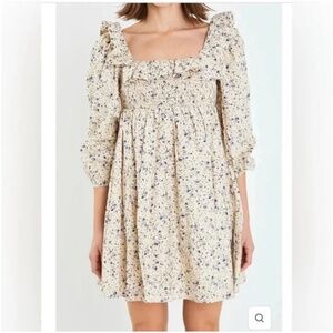 NWOT Tuckernuck Hyacinth House|| Square Neck Ruffled Smocked Mini Dress size xs